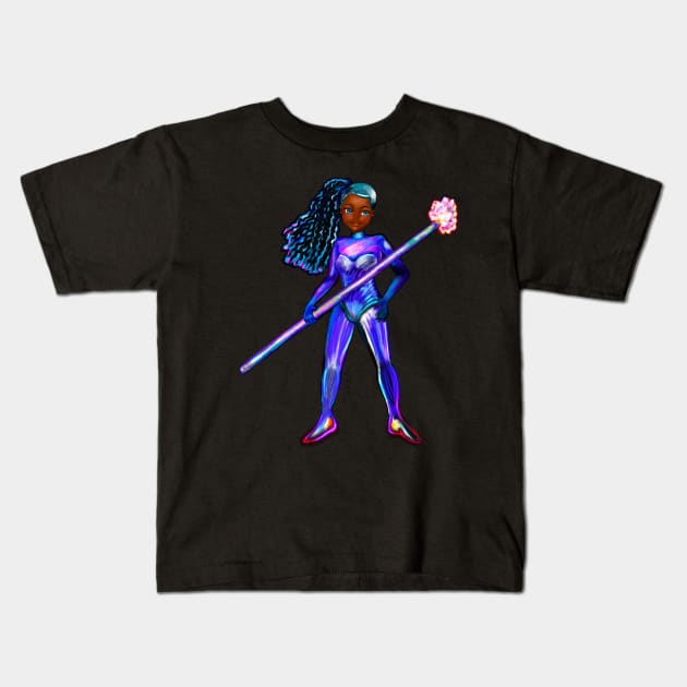 Black anime girl from outer space  ! beautiful  black girl with Afro hair, blue eyes, Cherry pink lips and dark brown skin. Hair love ! Kids T-Shirt by Artonmytee